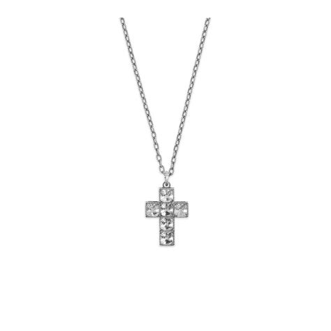 NEW Gucci G Quadro Crystal Cross Pendant&Necklace Aged 